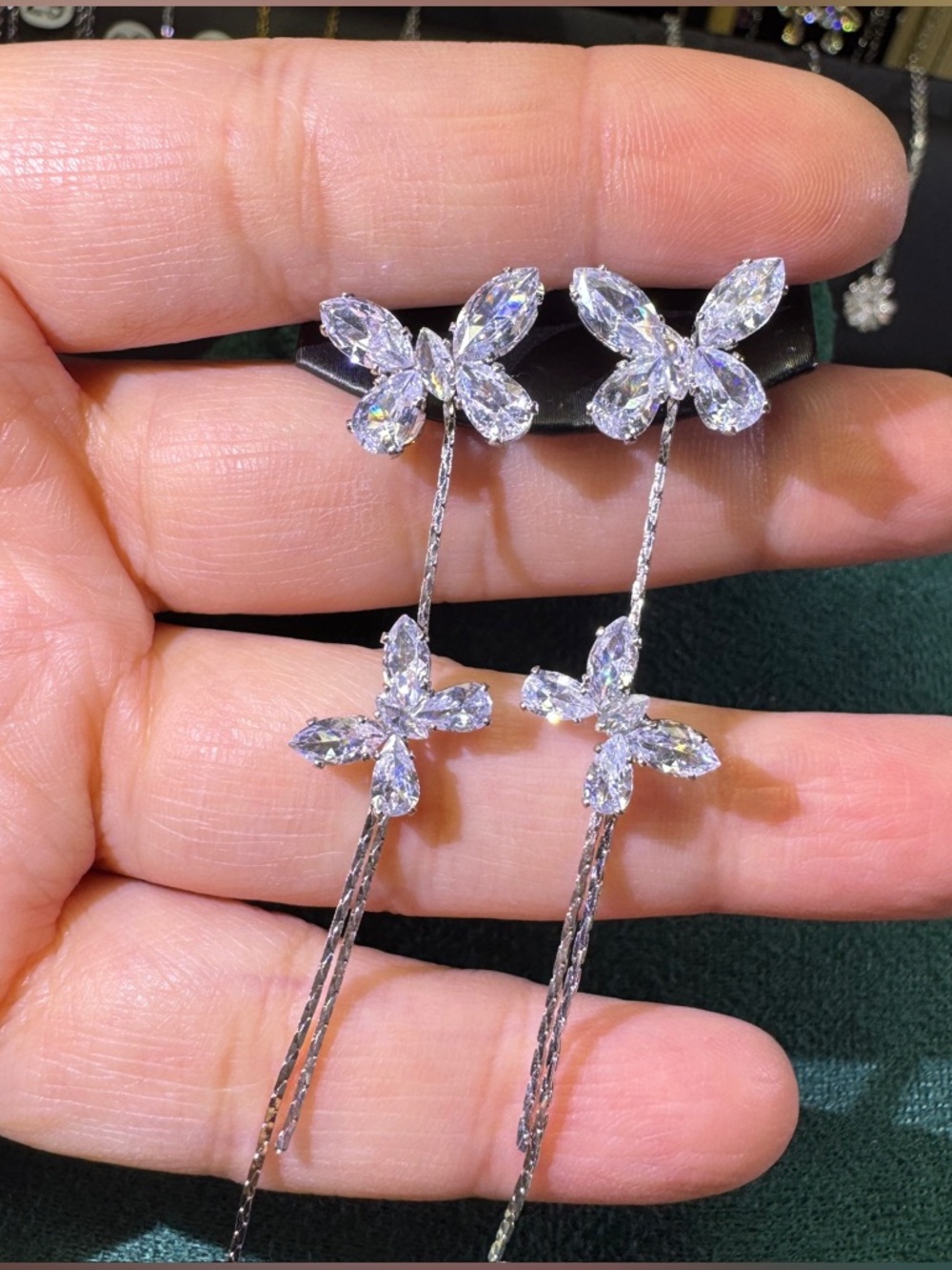 Crystal Butterfly Drop Earrings - Silver Clear